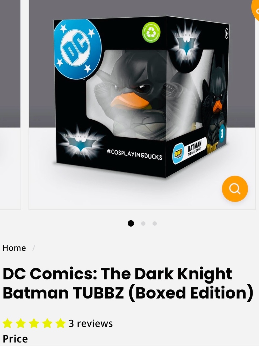 #3400**DC Comics Batman TUBBZ Collectible Duck Figure - Black and Orange